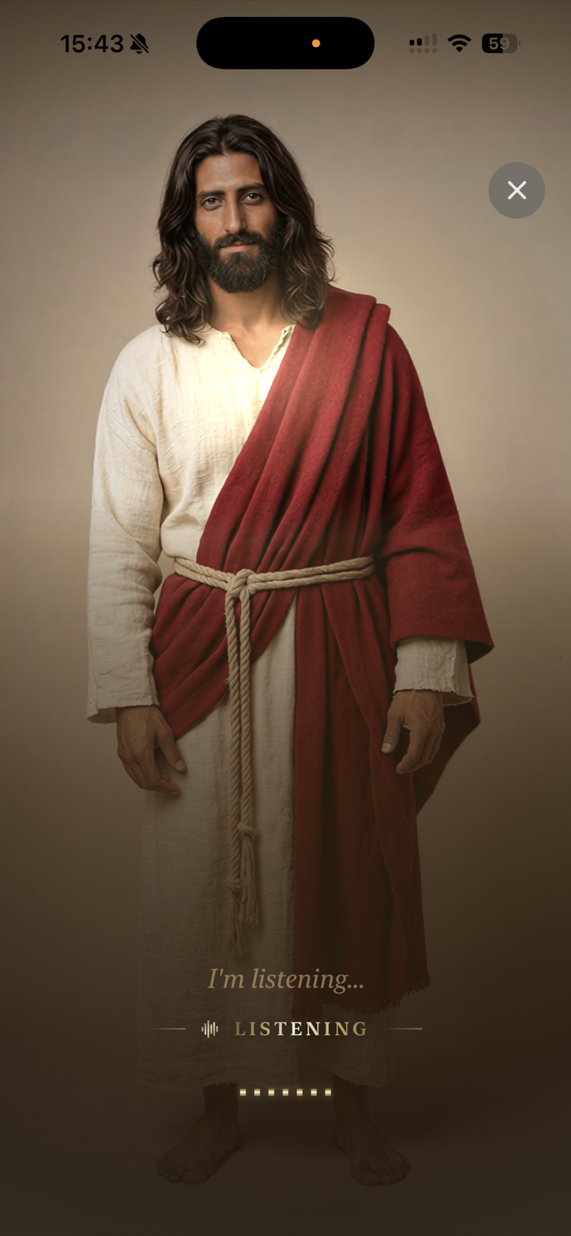 Live voice mode — Jesus standing, listening