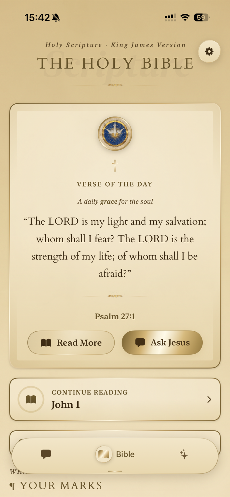 The Holy Bible verse of the day card with gilt medallion